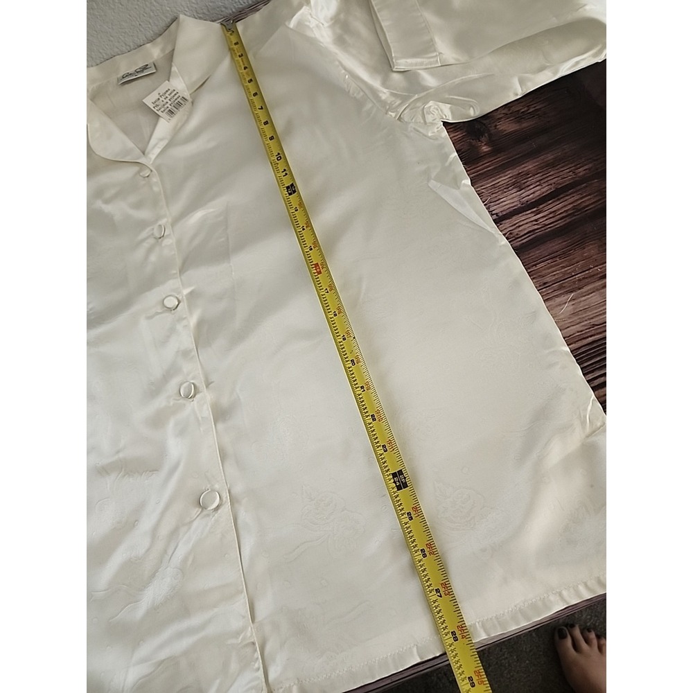 Vintage Pajamas Sleep Shirt Gioni Feroti Sz M Ivory Top Satin Buttons Classic‎ - Picture 8 of 11